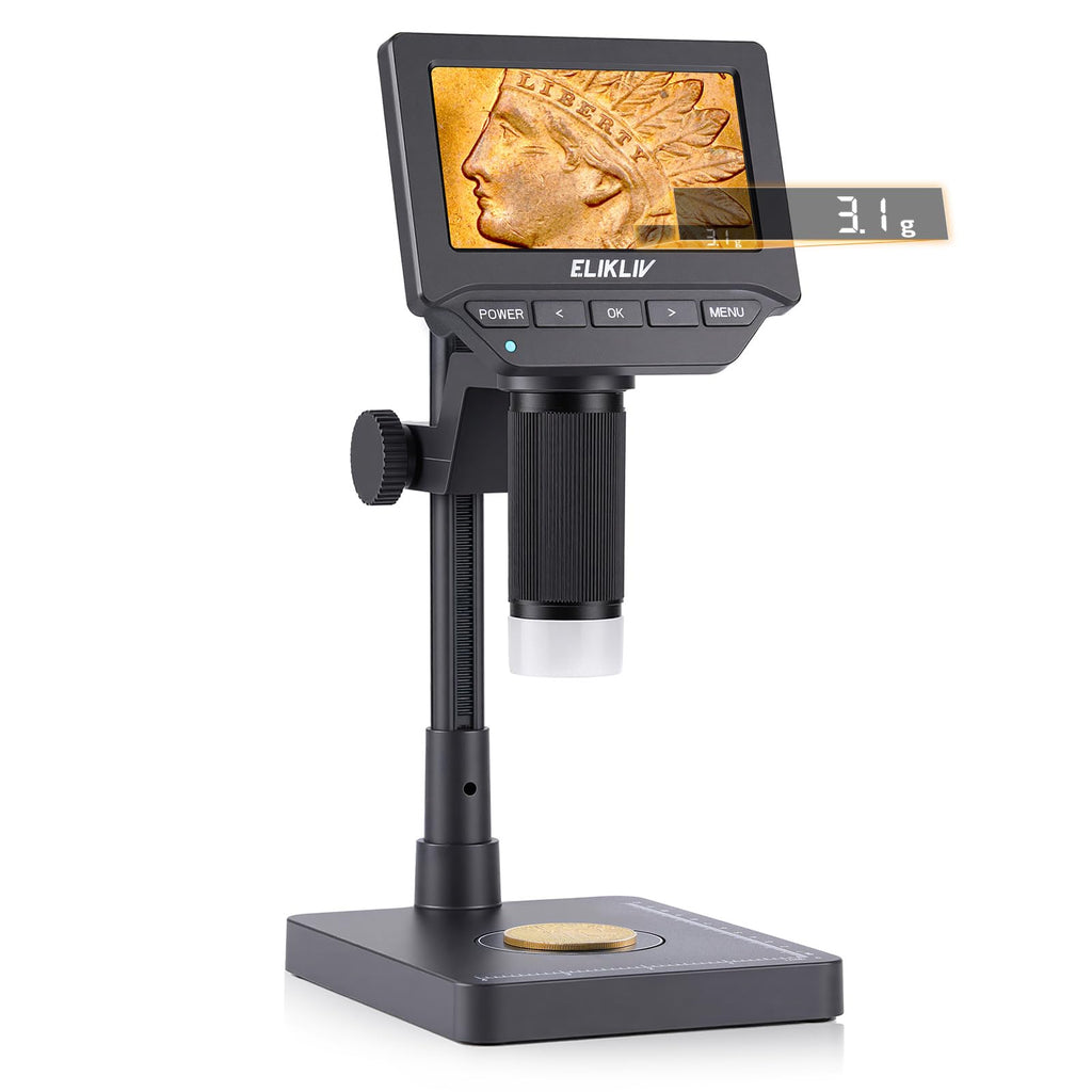 Elikliv EDM4C Coin Microscope with Scale, 4.3" Weighing Digital Magnifier
