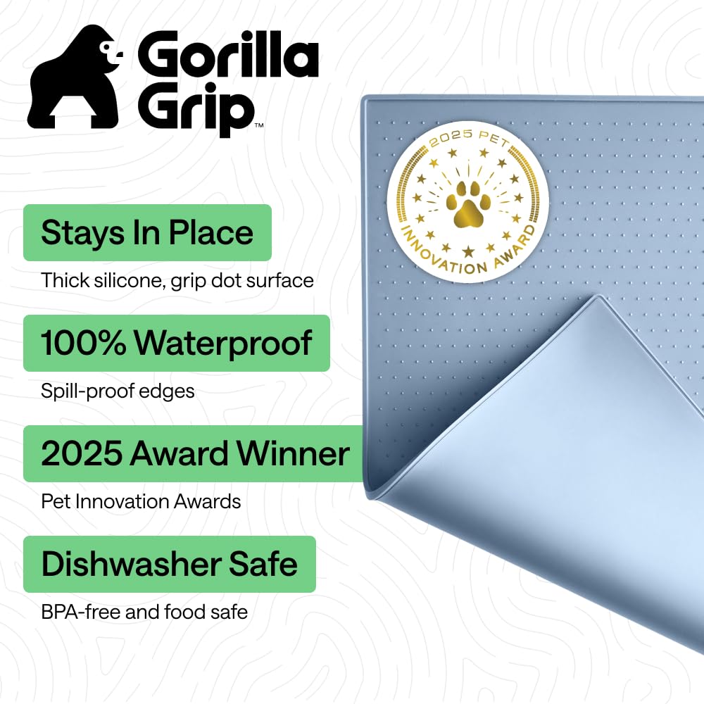 GORILLA GRIP Dog Food Mat, 100% Waterproof Silicone
