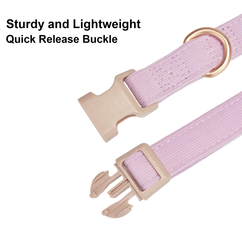 YUDOTE Corduroy Dog Collar Leash Set Adjustable Pet Walking Gear - Lilac / Medium view 3