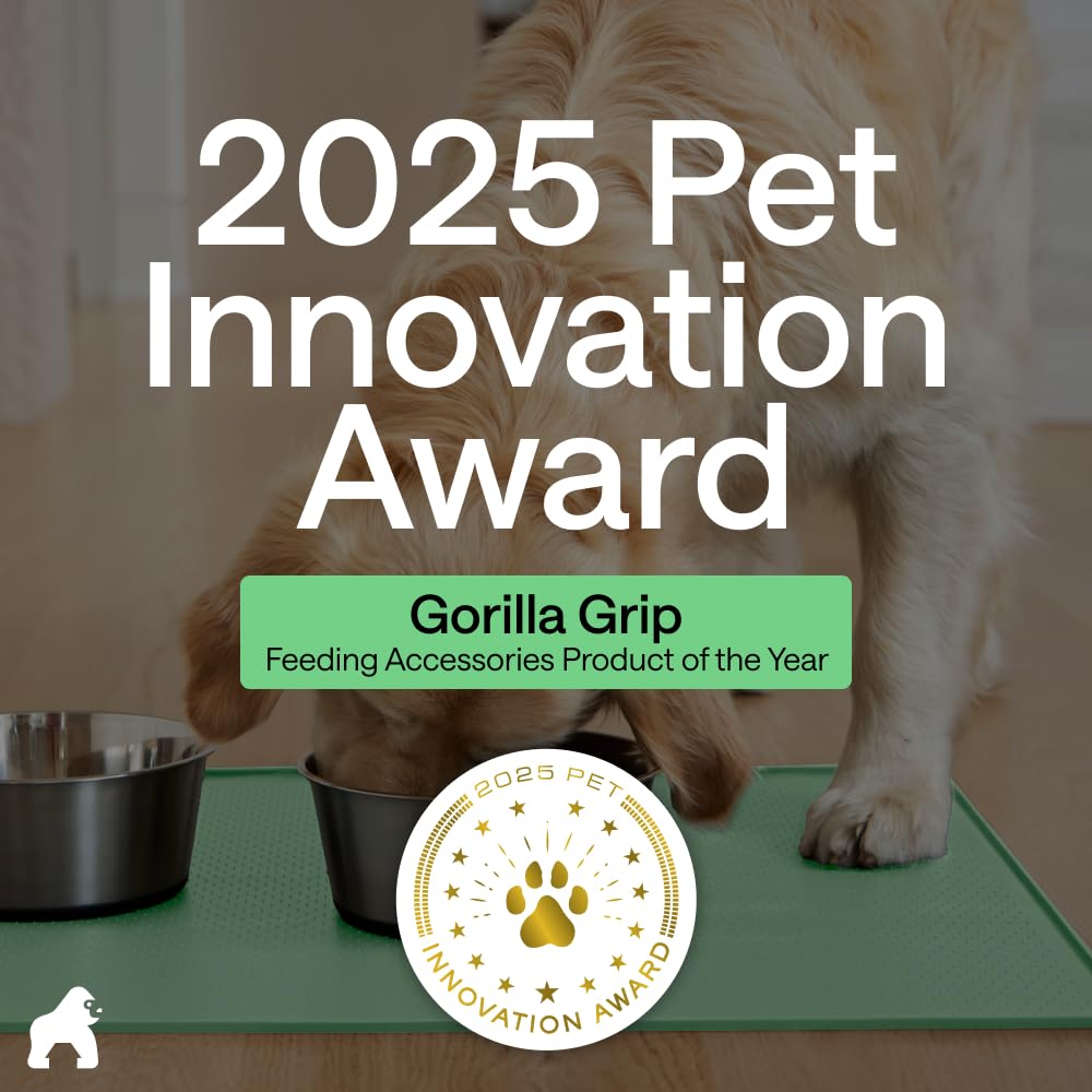 GORILLA GRIP 100% Waterproof Raised Edge BPA Free Silicone Pet Feeding Mat, Dog Cat Food Mats Contain Spills Protects