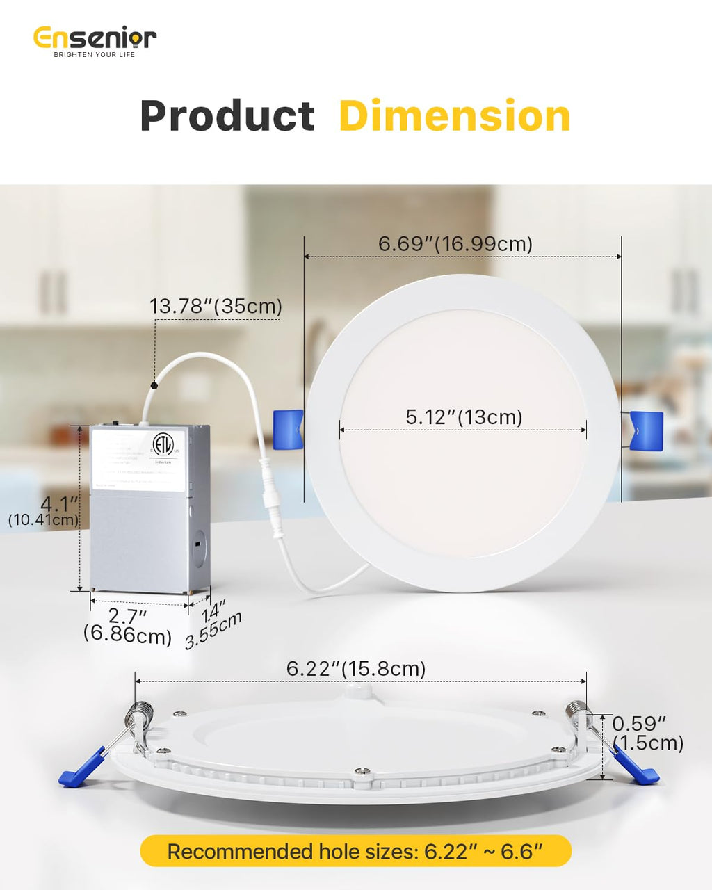 Ensenior 12 Pack 6 Inch LED Recessed Ceiling Light, 6000K, 1200LM 12W 120V (HY_888)