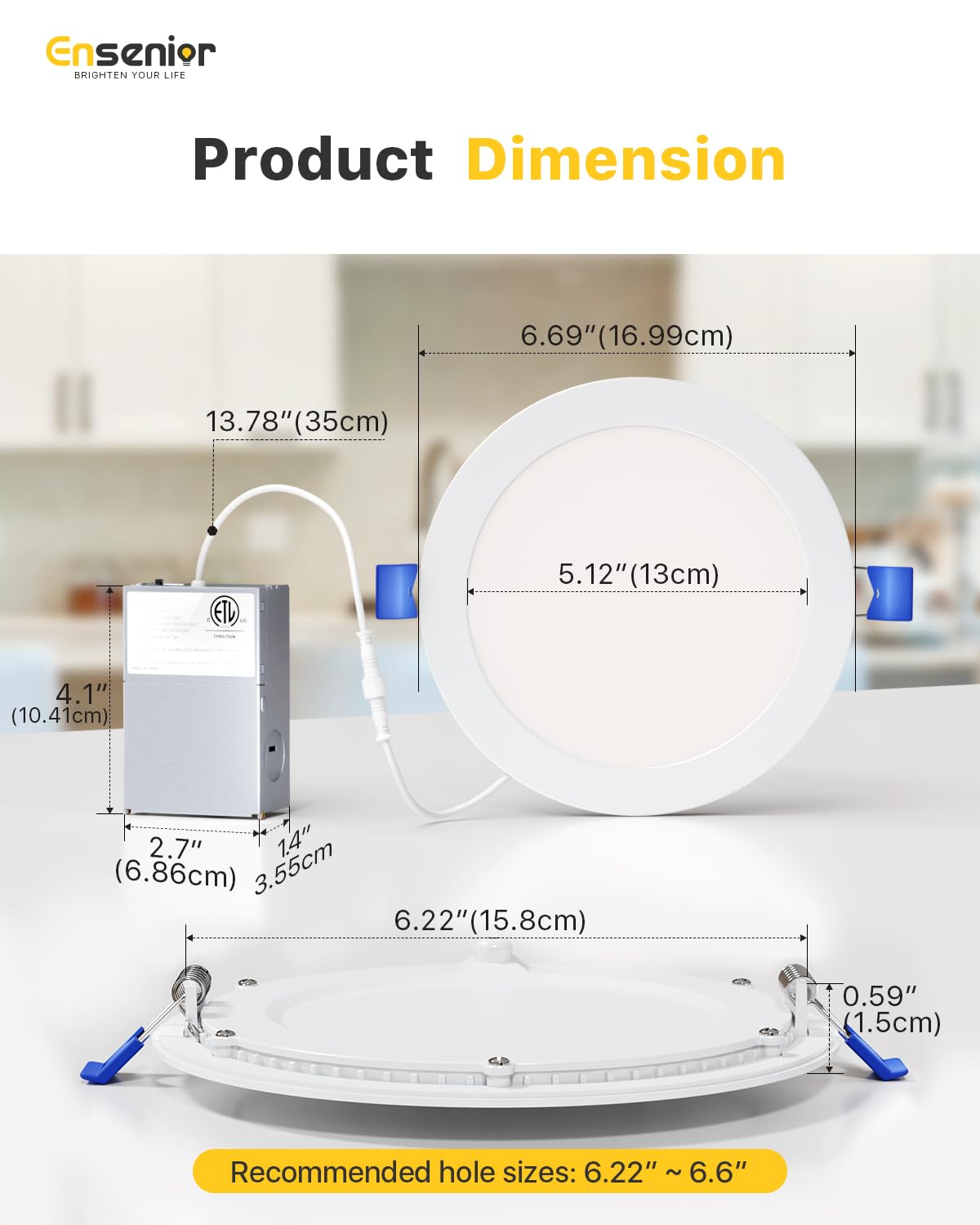 Ensenior 12 Pack 6 Inch LED Recessed Ceiling Light, 6000K, 1200LM 12W 120V (HY_888)