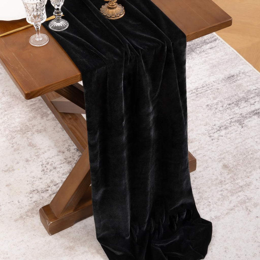 Black Velvet Table Runner Cloth Fall Luxurious Wedding Party Decor (additional view 2)