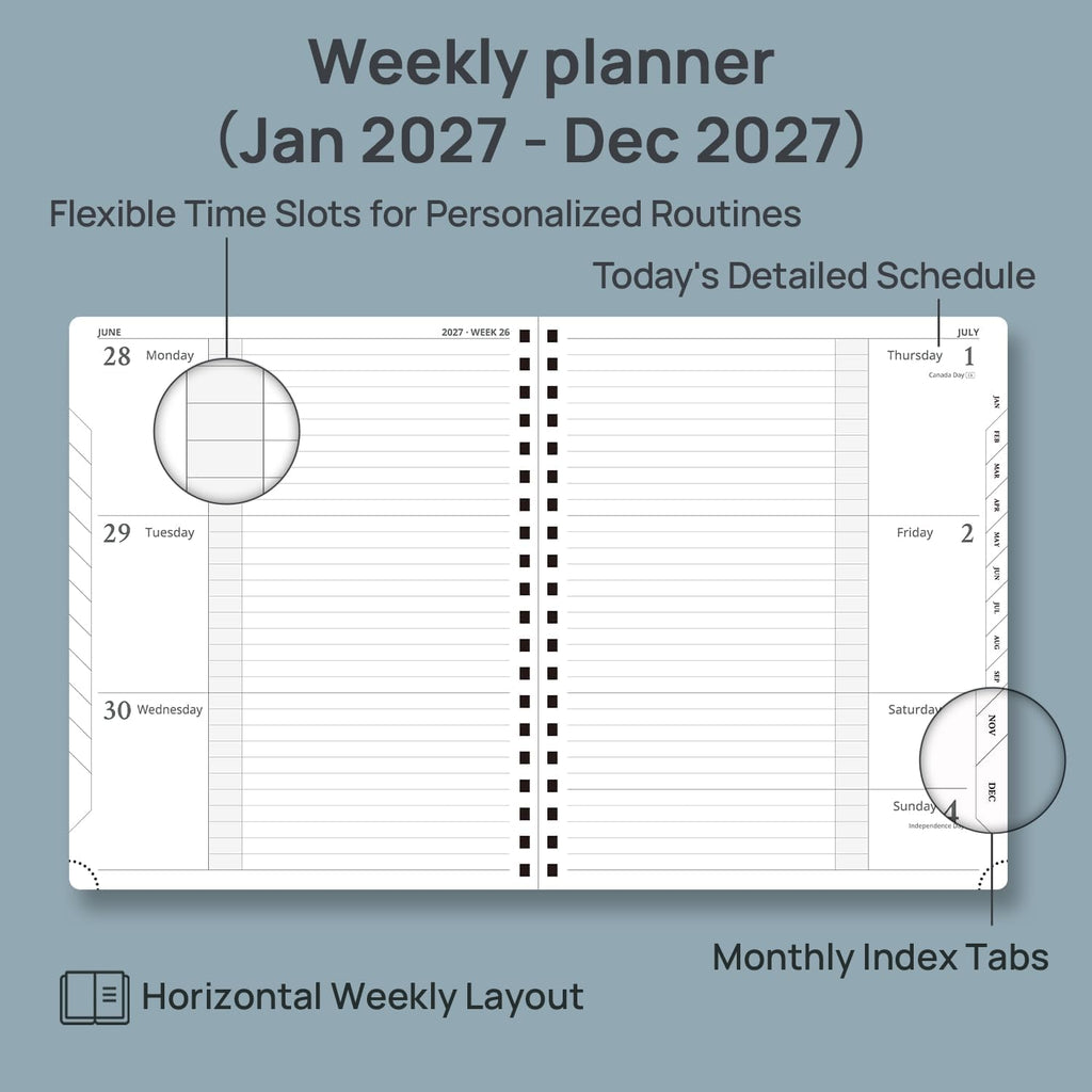 POPRUN Weekly Planner - Navy Blue / Large - 8.5" x 10.5" / Calendar Year 2027 view 2