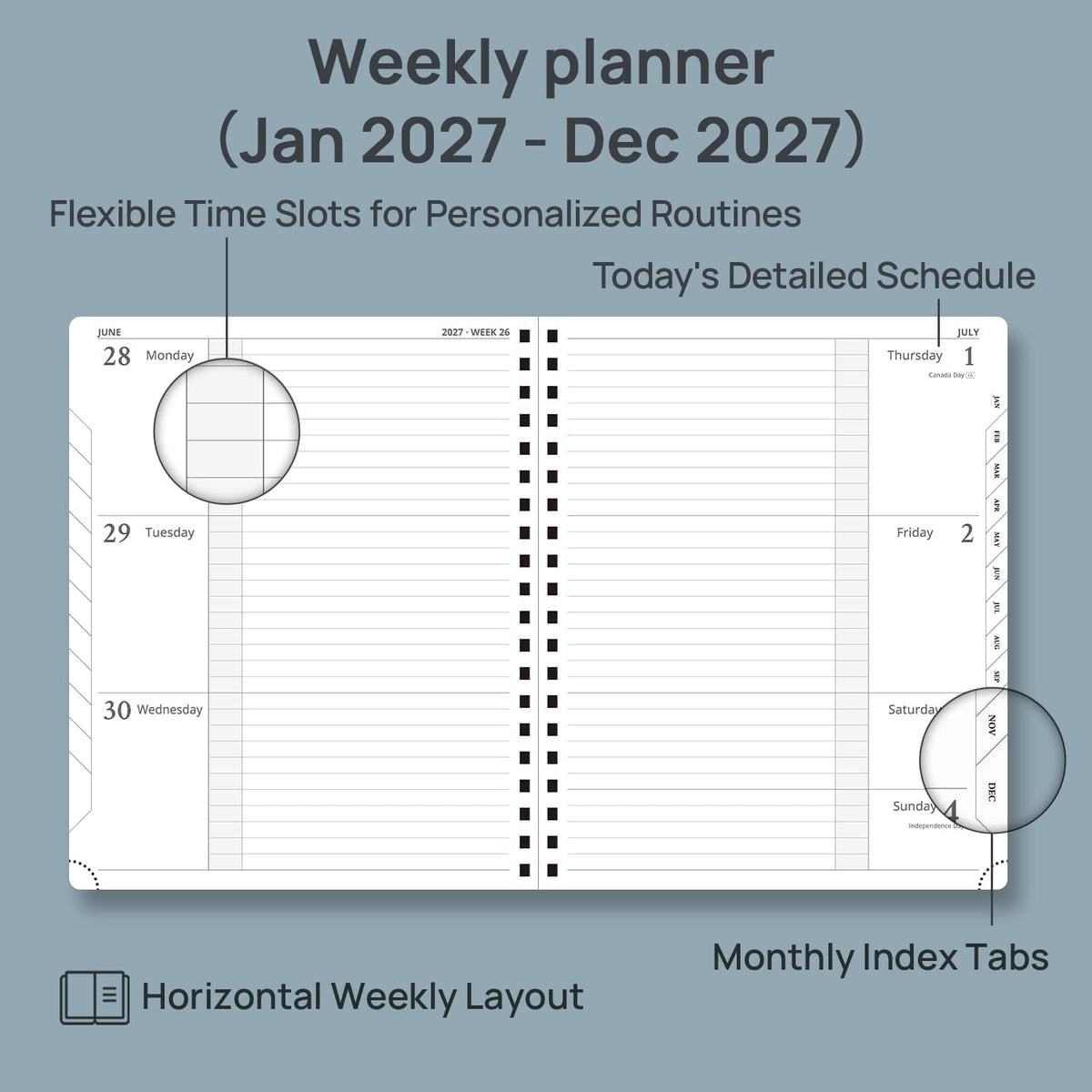 POPRUN Weekly Planner - Navy Blue / Large - 8.5" x 10.5" / Calendar Year 2027 view 2