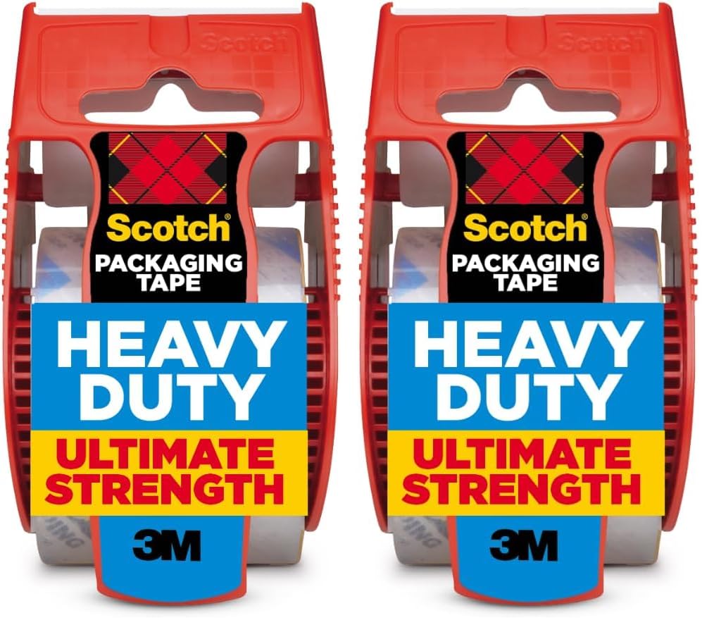 Scotch Heavy Duty Shipping Packing Tape, Clear, Shipping and Packaging Supplies, 1.88 in. x 27.7 yd., 1 Tape Roll with (Pack of 2)