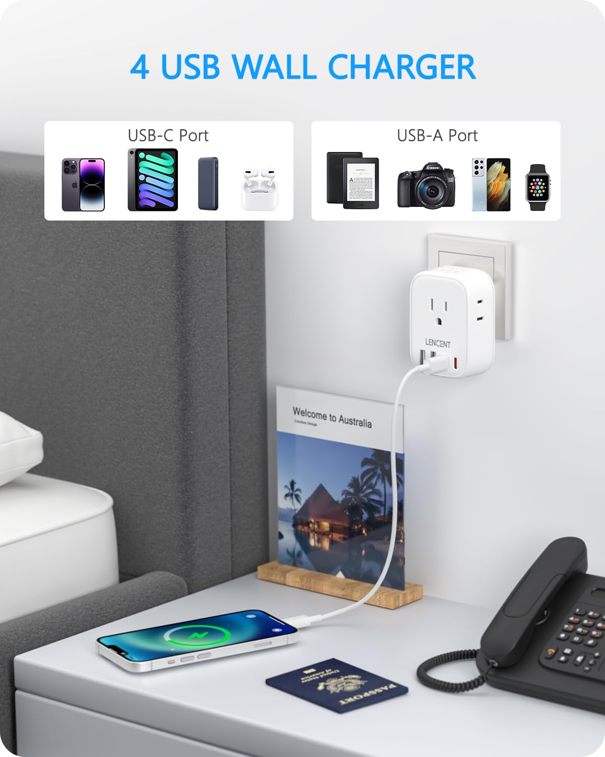 LENCENT Travel Plug Adapter - Type I-17.5W-Australia China view 3