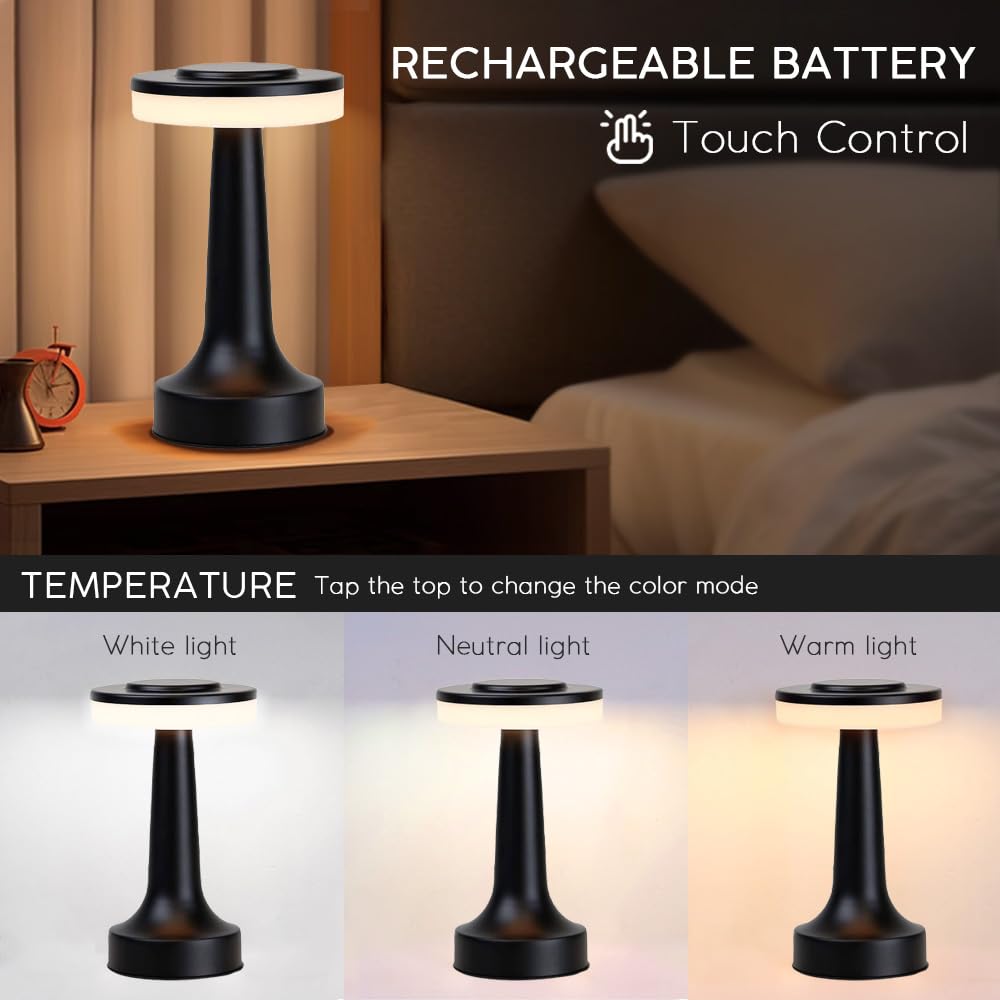 JHPGEOE Cordless Metal Desk Lamp - Deep Black view 4