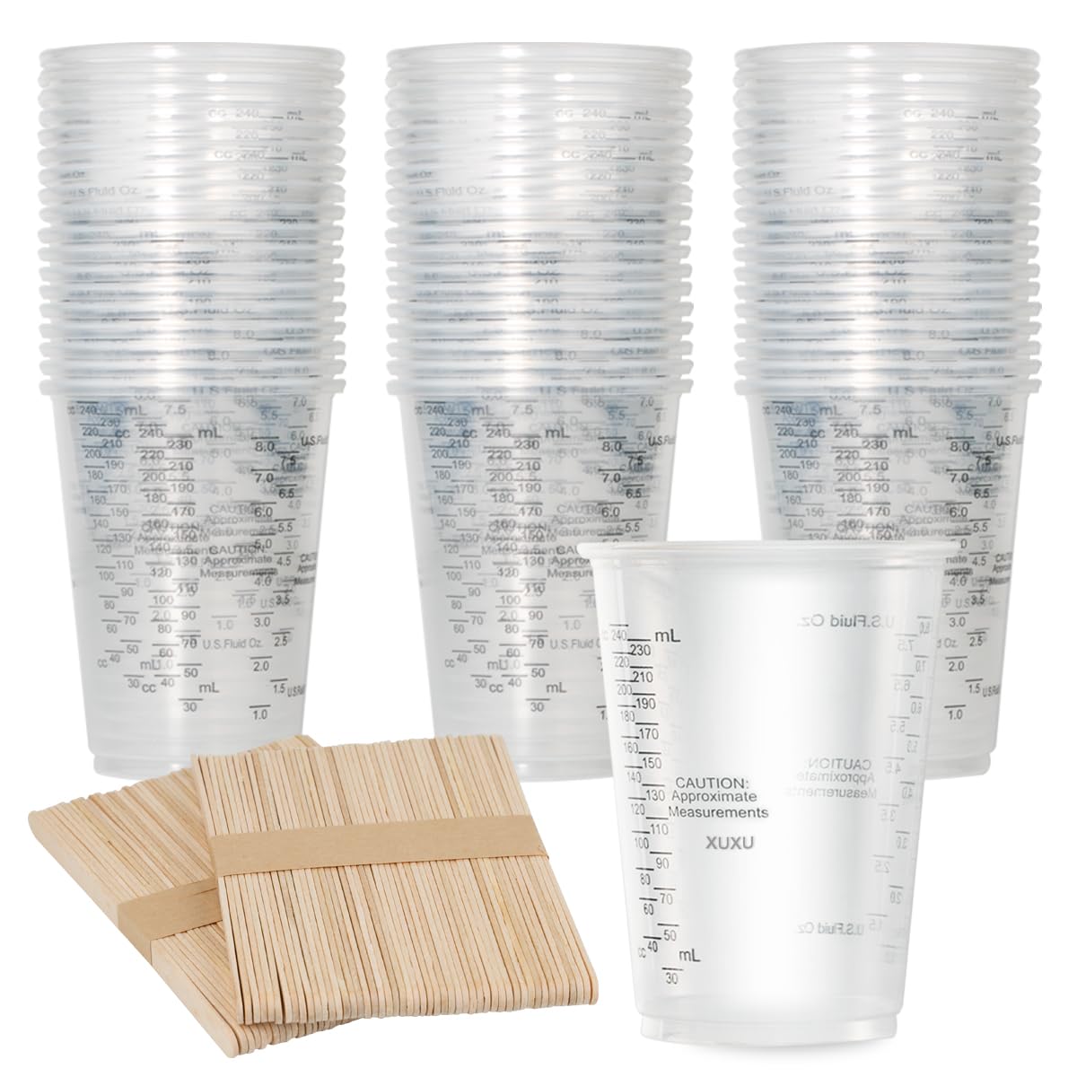 XUXU 8oz Graduated Clear Plastic Measuring Cups - 100