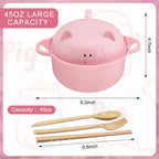 Romooa 45oz Cute Pig Ramen Bowl Set Microwavable