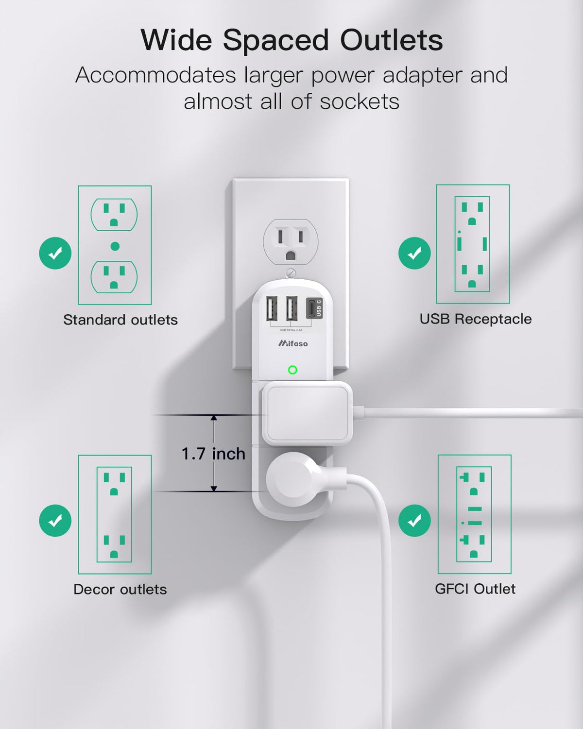 Outlet Extender with Rotating Plug - White view 2