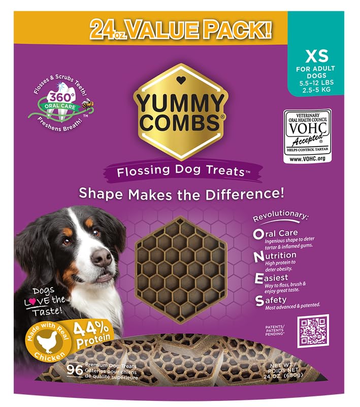 Yummy Combs Dog Dental Treats – Vet VOHC Approved – Delicious Chicken Protein – Removes Tartar with Cleaning Comb Shape