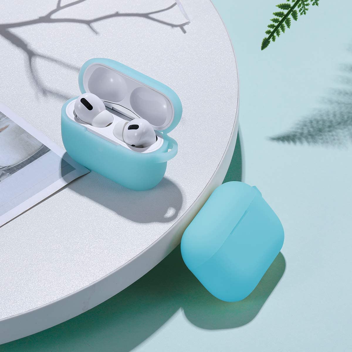 Lerobo for AirPod Pro Case, Soft Silicone Cover with Keychain - Nightglow Blue view 1