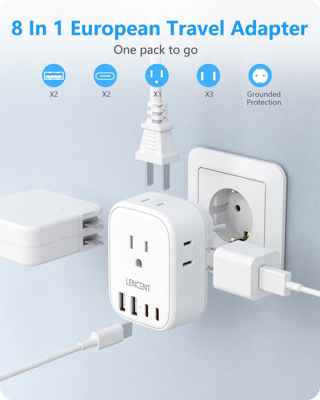 LENCENT Travel Plug Adapter - Type E/F-17.5W- Germany view 2