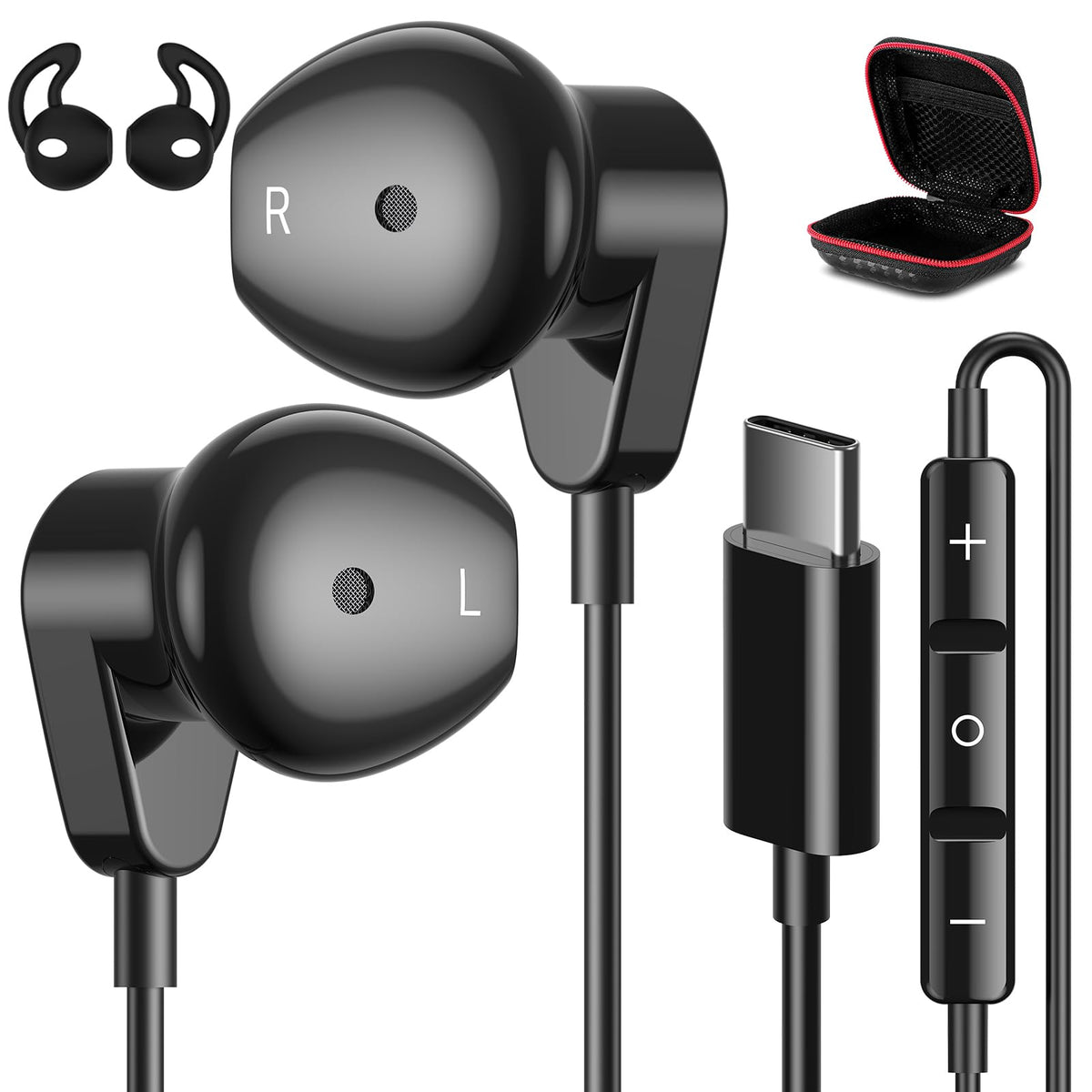 APETOO USB C Headphones for iPhone 18 Pro Max 17 16 15/iPad Air Earbuds - Black