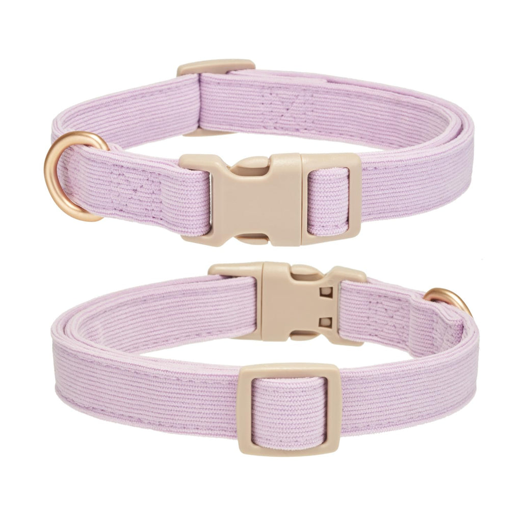 YUDOTE Corduroy Dog Collar Leash Set Adjustable Pet Walking Gear - Lilac / Medium view 1
