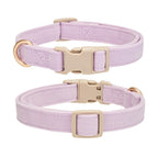YUDOTE Corduroy Dog Collar Leash Set Adjustable Pet Walking Gear - Lilac / Medium view 1