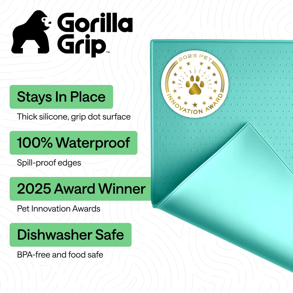 GORILLA GRIP Dog Food Mat, 100% Waterproof Silicone