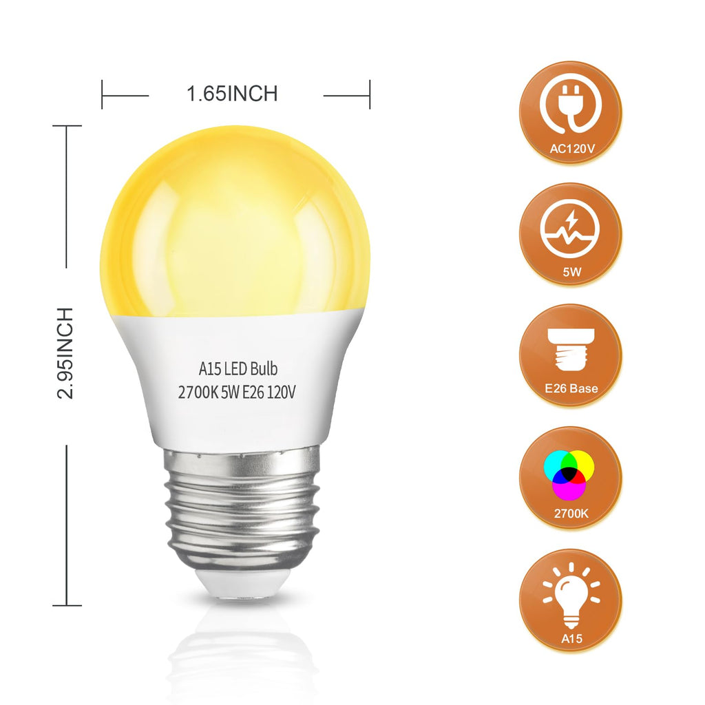 LOXYEE A15 LED Light Bulb 2 Pack, Dimmable 5W 2700K Table Lamp Bulb (BXD-001)