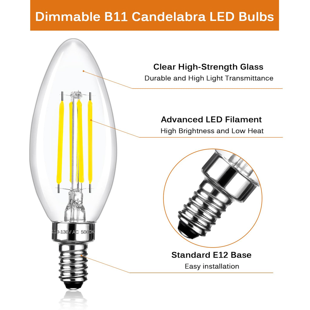 Brtstiun C35 LED Light Bulbs - 4w-5000k Daylight White / 6 Pack view 3