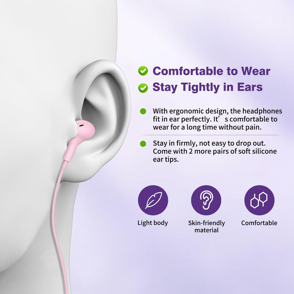 USB C Headphones for iPhone 18 Pro Max 17 16 15/Galaxy S26 FE Wired Earbuds - Rose-Pink view 4