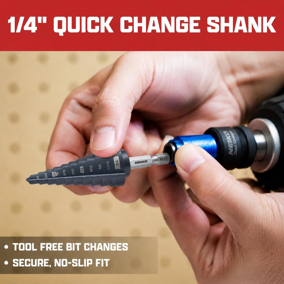 NEIKO 10607B Step Drill Bit, 9 Steps 1/4" to 3/4" Straight M35 Cobalt, AlTiSiN Coated (additional view 3)