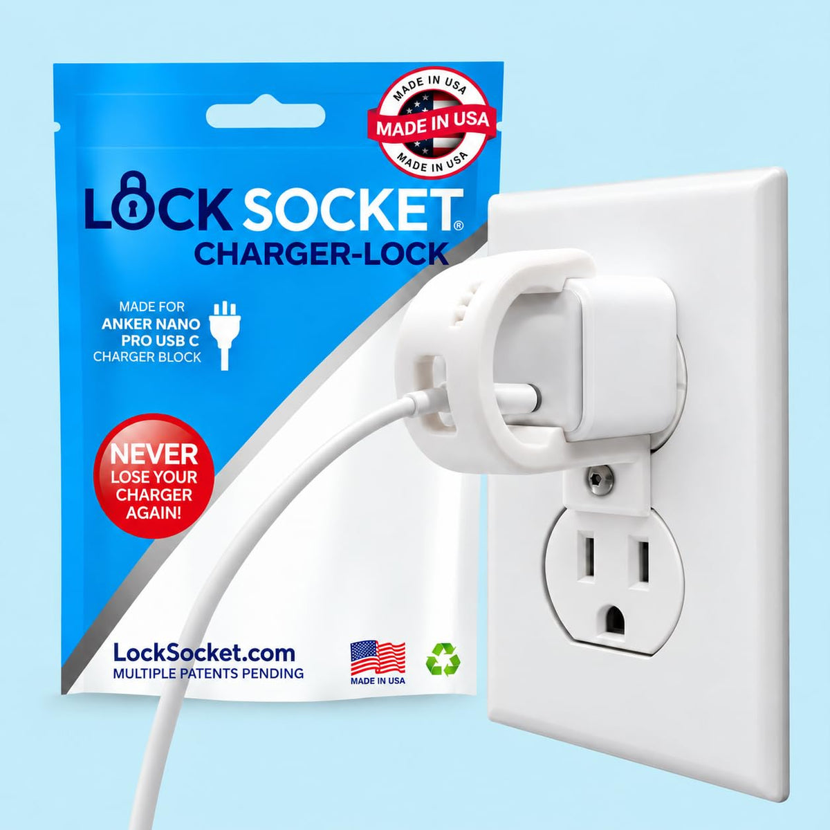 Lock Socket Charger Lock Original for Anker 511 20W - Anti Theft Cord & Outlet Lock