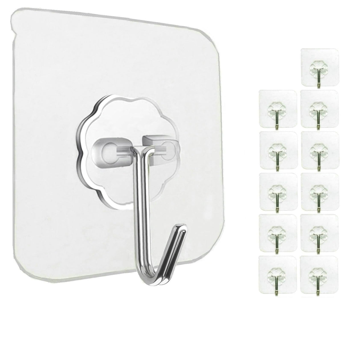 Jwxstore 12 Pack Adhesive Wall Hooks Clear 33LB Heavy Duty Sticky Hooks