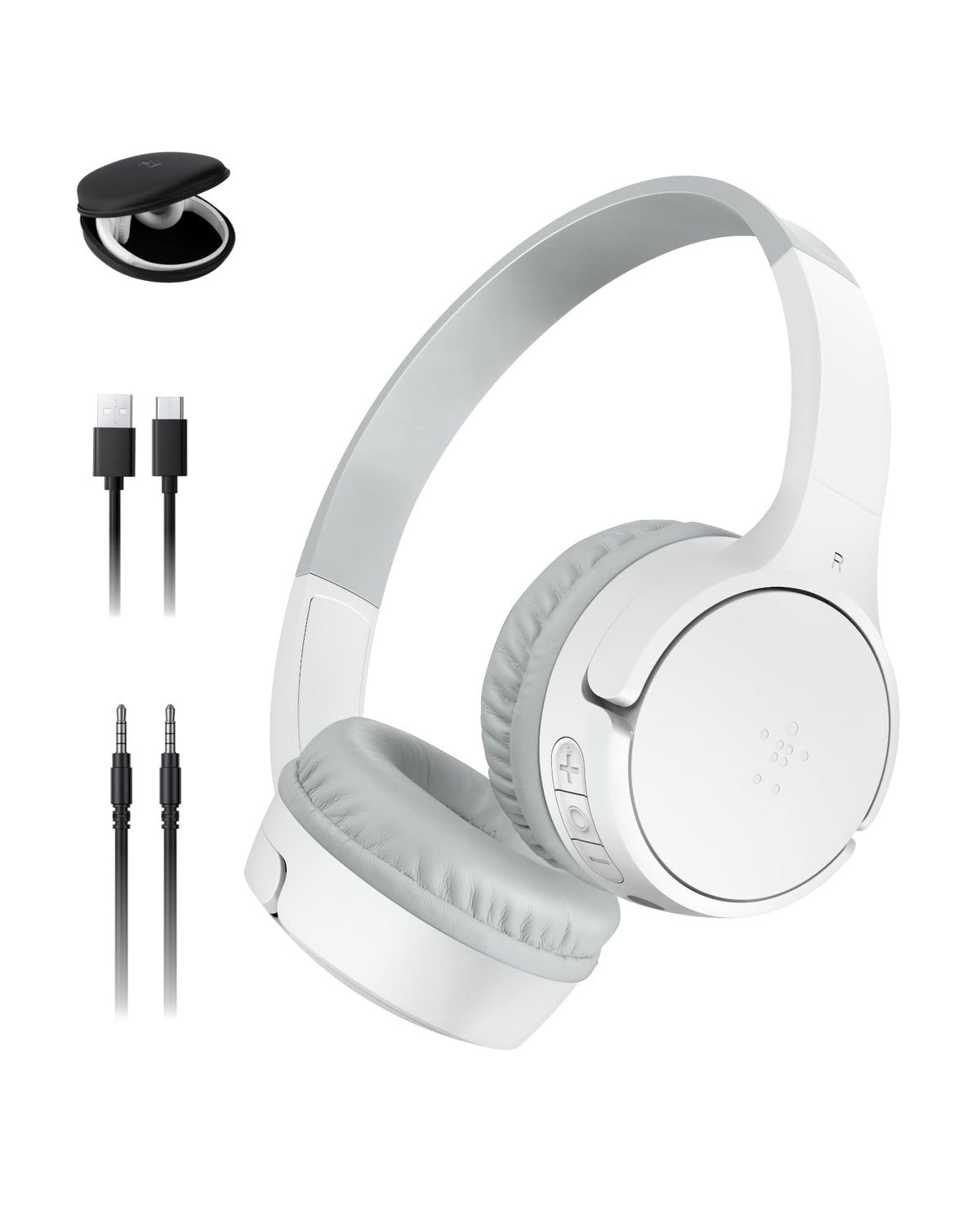 Belkin SoundForm Mini Kids Headphones - White / Wireless (USB-C) + Case