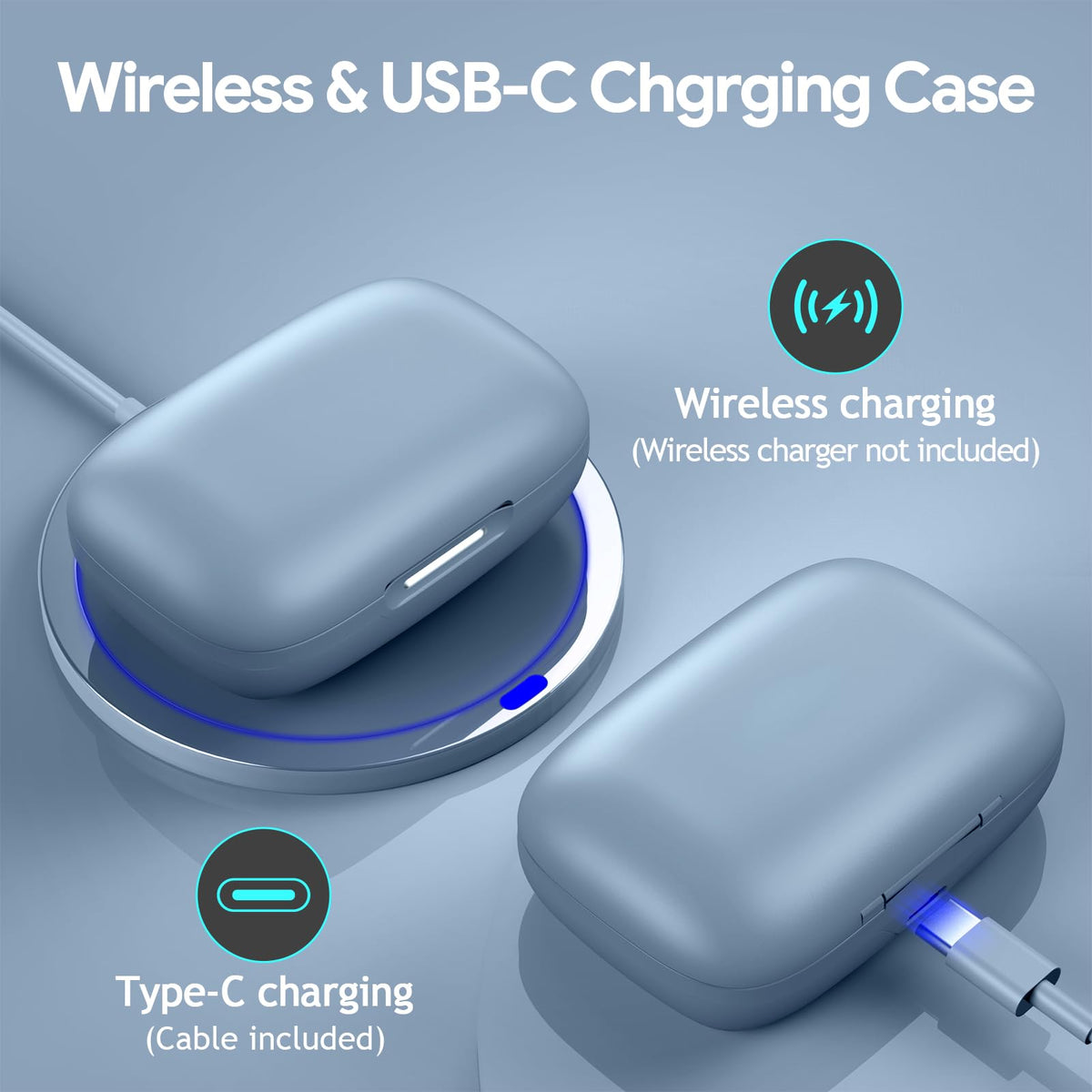 Active Noise Cancelling Ear Buds Wireless Bluetooth Headphones 80H Playtime Display Charging Case 50dB ANC Over - Sierra Blue view 6