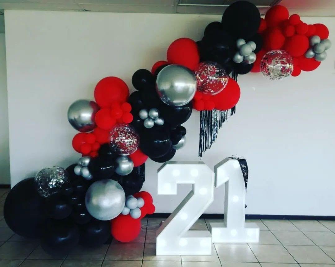 ADOINBY Balloons Arch Kit - Red and Black Silver view 5