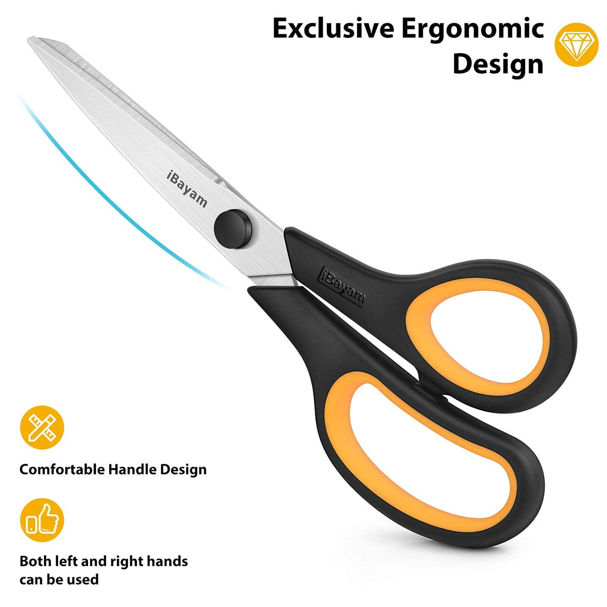 iBayam 8.5" Heavy Duty Black Scissors for Office School Classroom Home Use (3 Pack)