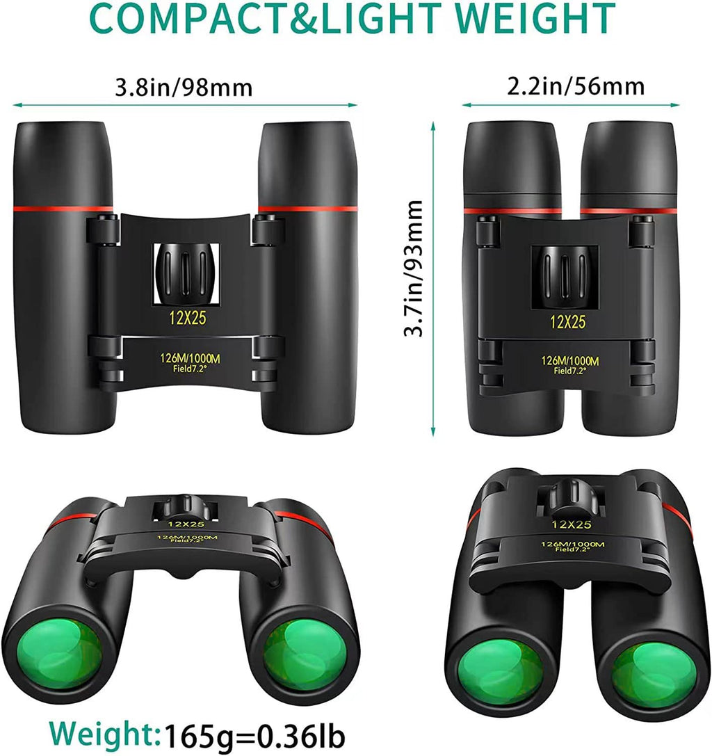 POLDR 12X25 Small Pocket Binoculars Compact for Adults
