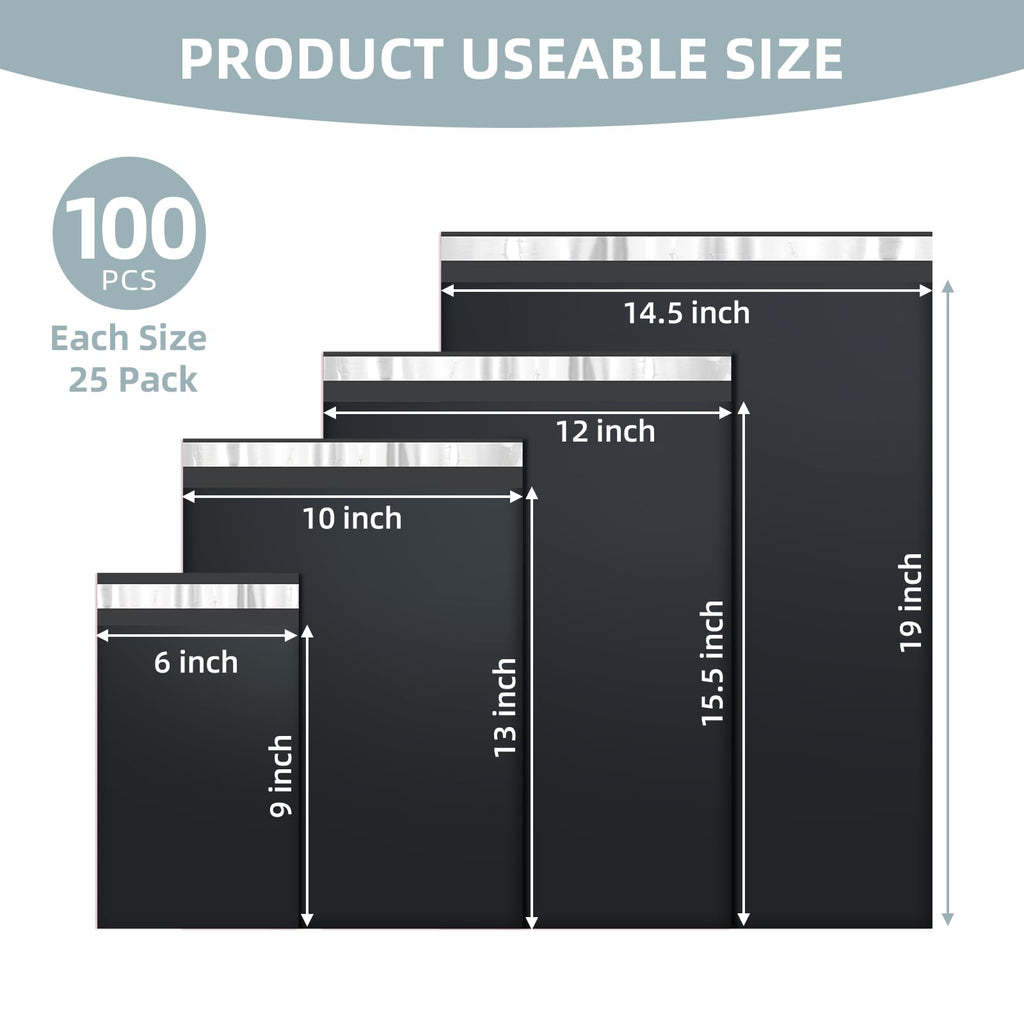 Famagic Poly Mailers Variety Pack - Black / 6x9" & 10x13" & 12x15.5" & 14.5x19" view 1