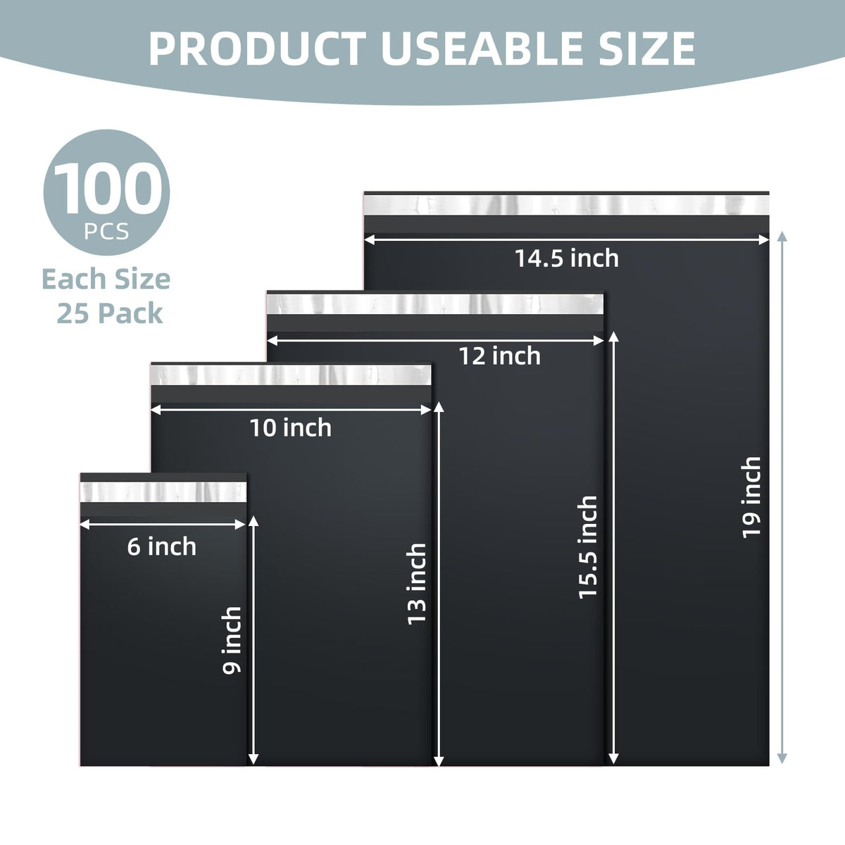 Famagic Poly Mailers Variety Pack - Black / 6x9" & 10x13" & 12x15.5" & 14.5x19" view 1