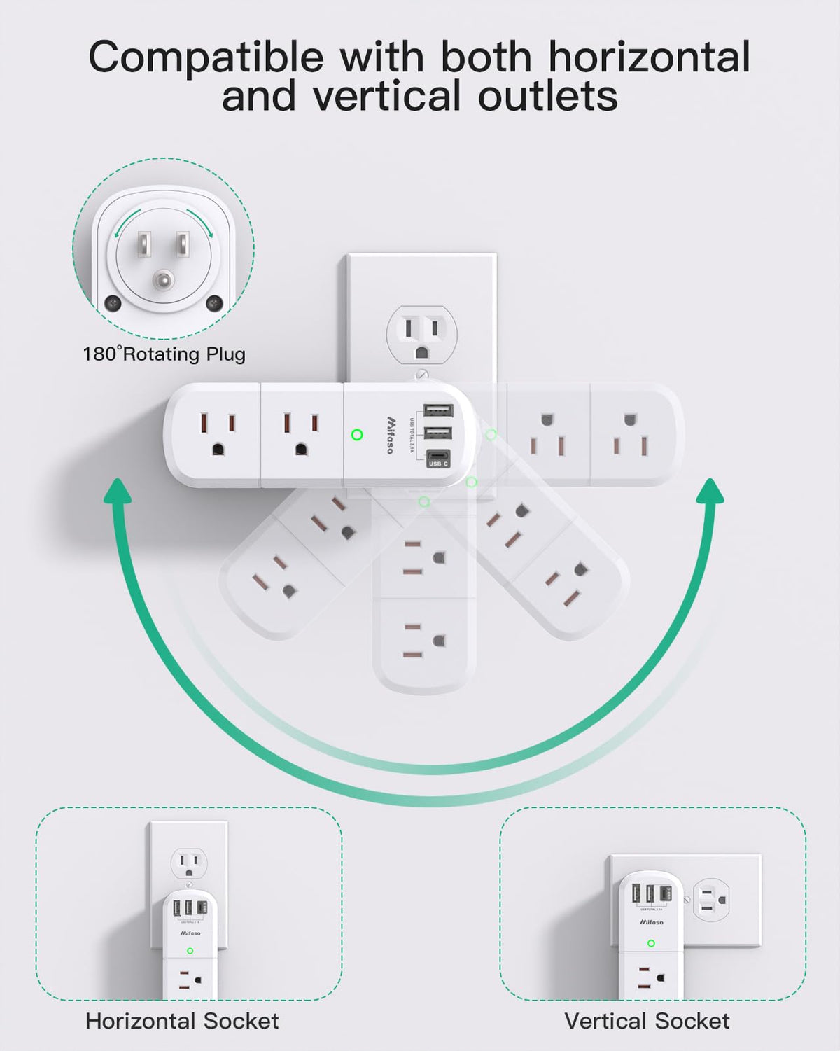 Outlet Extender with Rotating Plug - White view 1