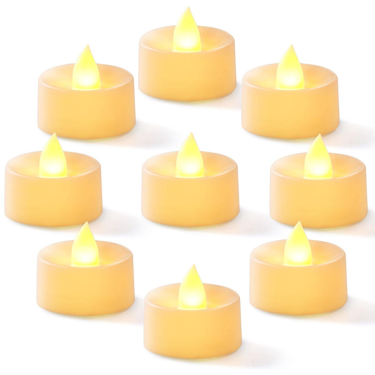 Homemory Flameless Tea Light Candles, Battery Operated, 200+ Hours - Brgiht Amber Light, White Base / Pack of 12