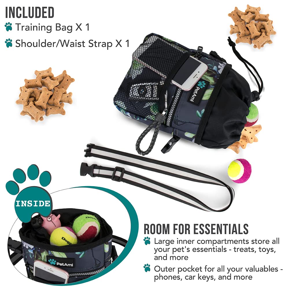 PetAmi Hands Free Dog Treat Pouch for Training and Walking - Floral Grey view 1