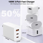100W USB C Charger Block,2Pack 3-Port PD&AC GaN Super Fast USB C Charging Block Wall (additional view 5)