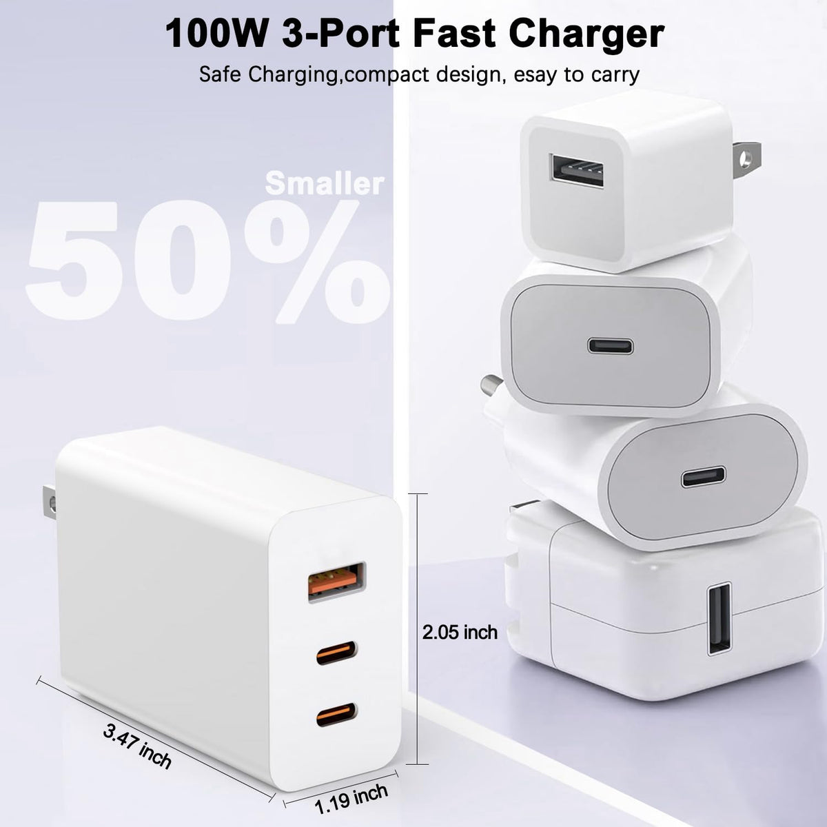 100W USB C Charger Block,2Pack 3-Port PD&AC GaN Super Fast USB C Charging Block Wall (additional view 5)