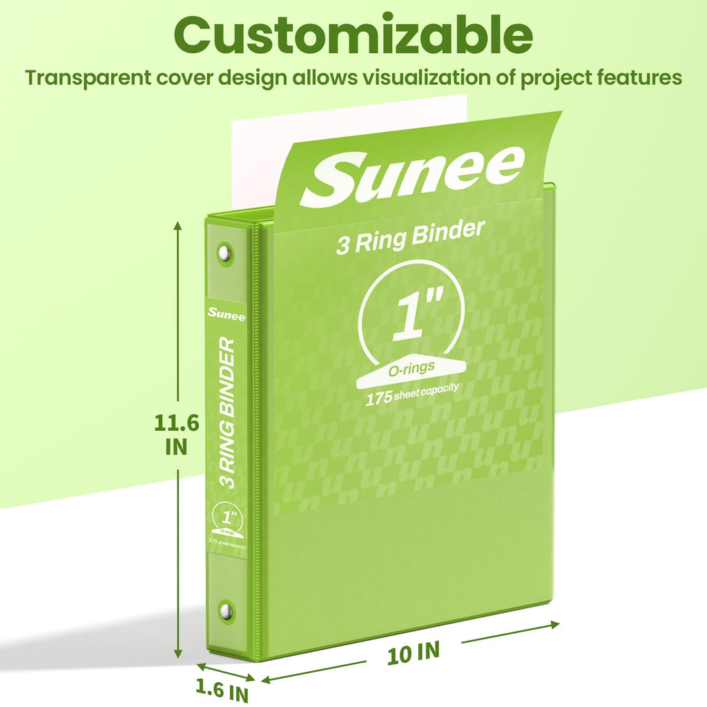 SUNEE 3 Ring Binder 1 Inch 1 Pack, Clear View Binder Three Ring PVC-Free (Fit 8.5x11 Inches) for School or Office