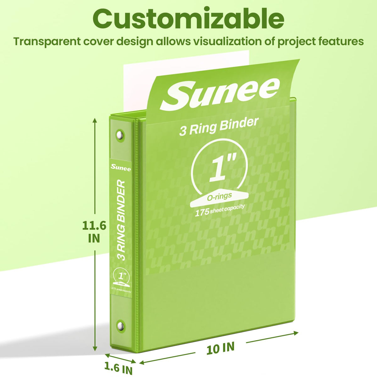 SUNEE 3 Ring Binder 1 Inch 1 Pack, Clear View Binder Three Ring PVC-Free (Fit 8.5x11 Inches) for School or Office