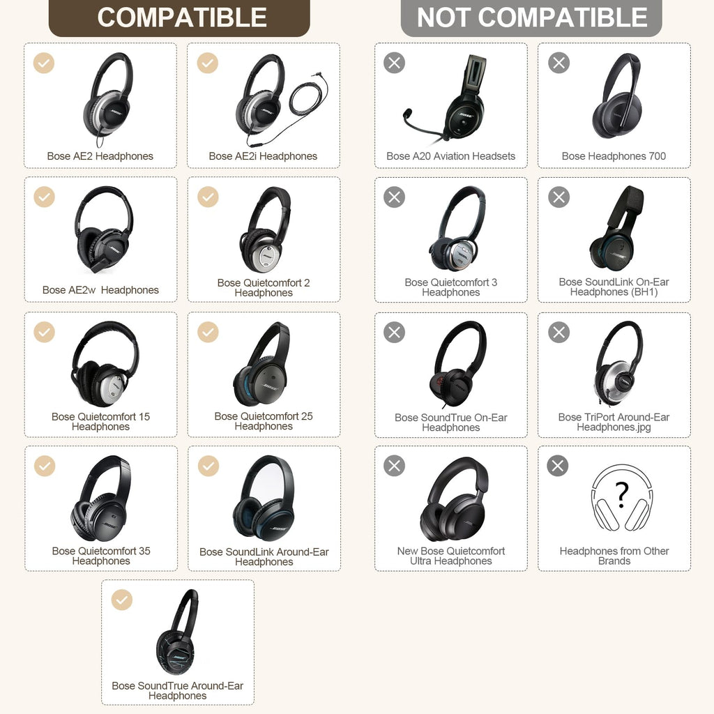 Aurivor Replacement Ear Pads for Bose QuietComfort QC35 QC25 QC15 QC2 Headphones - Beige view 1