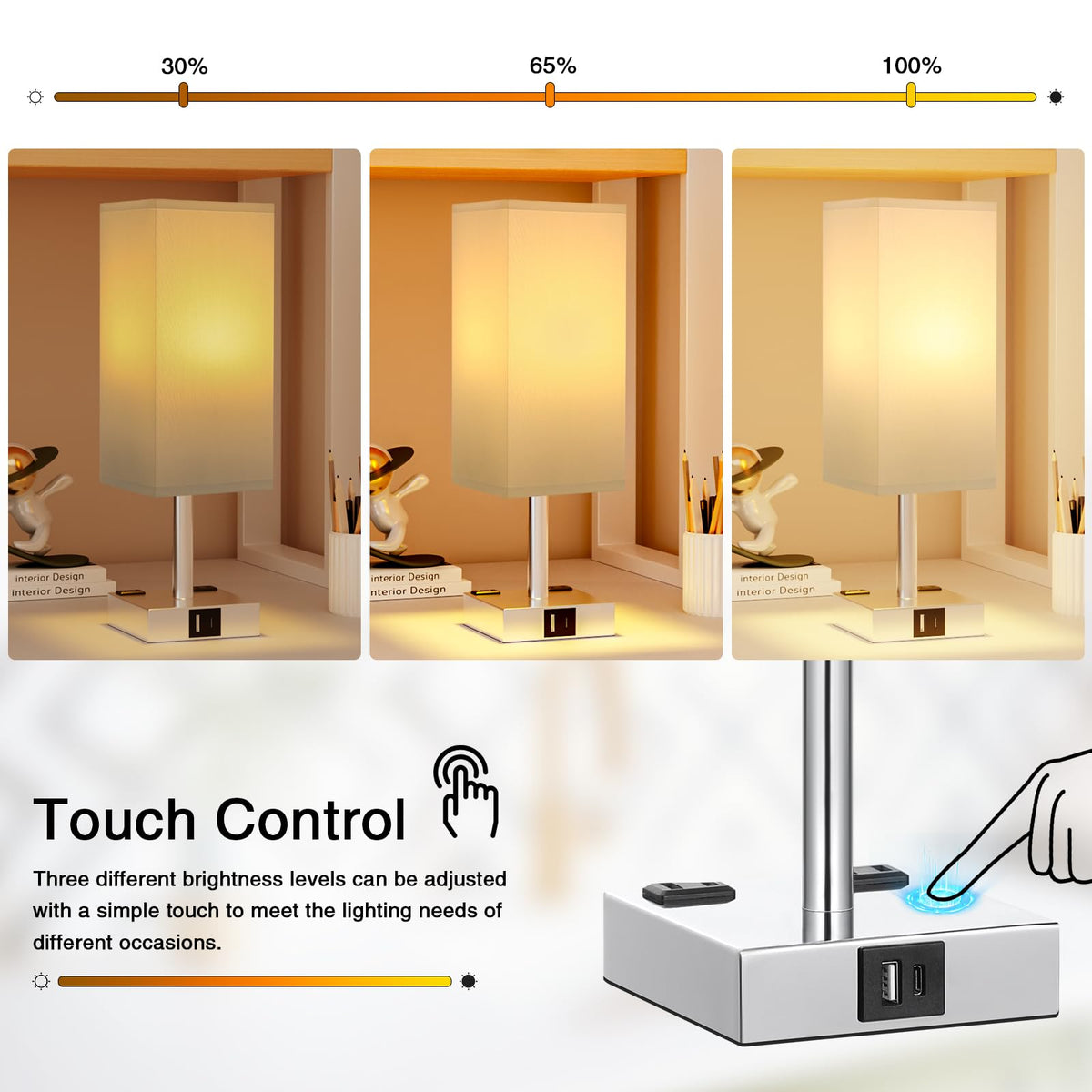 aooshine Bedside Table Lamp Touch Control - White & Silver 1 / 14.0in view 1