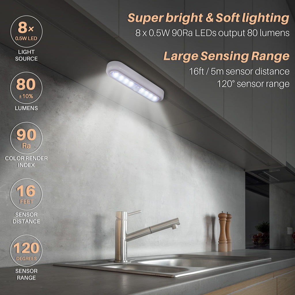 STAR-SPANGLED 7” Motion Sensor Lights Indoor AAA Battery, 3 Pack Cool – White (XGCL-22A)