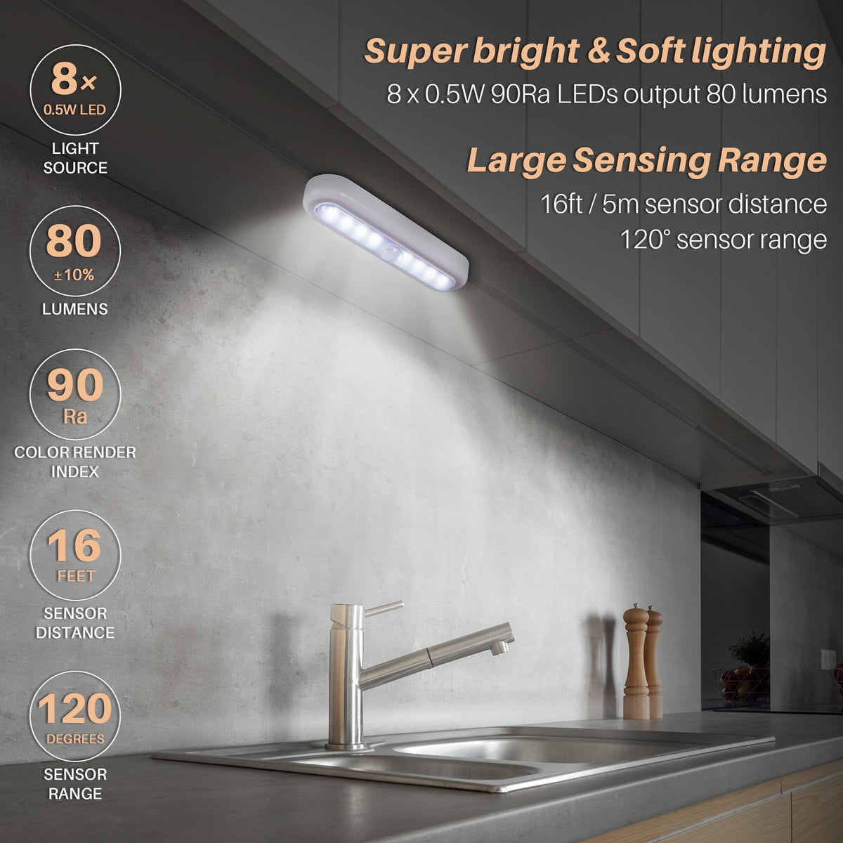 STAR-SPANGLED 7” Motion Sensor Lights Indoor AAA Battery, 3 Pack Cool – White (XGCL-22A)