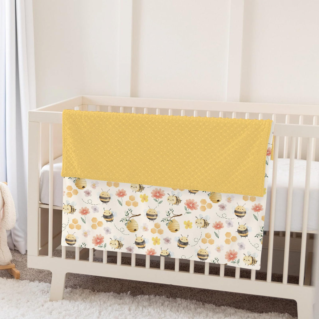 Bee Floral Baby Blanket Soft Mink Dotted Backing Double Layer Swaddle Receiving Blanket 30x40 - Wildflowers view 4
