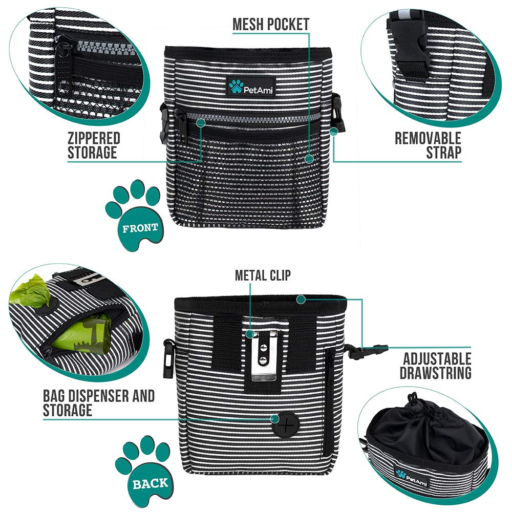 PetAmi Hands Free Dog Treat Pouch for Training and Walking - Black Stripes view 2