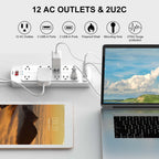 Teiobar Extension Cord Power Strip - White(12 Outlets/2U2C) / 6 Ft view 1