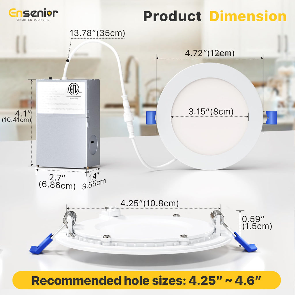 Ensenior 12 Pack 4 Inch LED Recessed Ceiling Light, 5CCT, 750LM 9W 120V (4I-5CCT-12PACK)